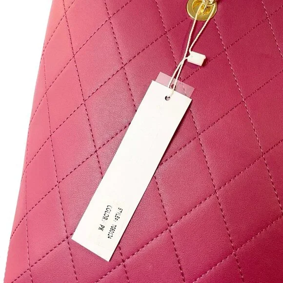 Malibu Skye Tote Large Fuchsia Gold Chain Double Handles Shoulder Bag New - Picture 4 of 7